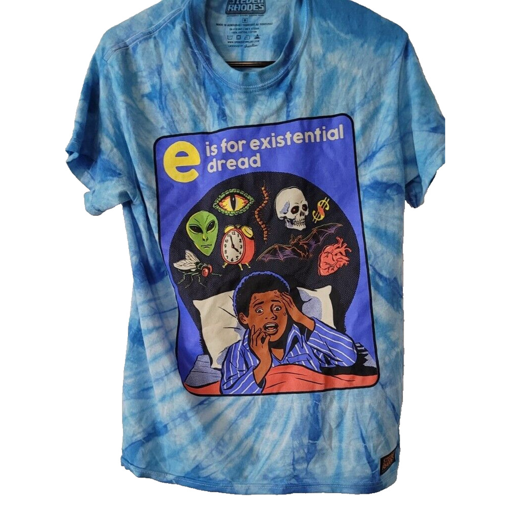 Steven Rhodes "E is for Existential Dread" Adult Small Blue Tie Dye Tee Street